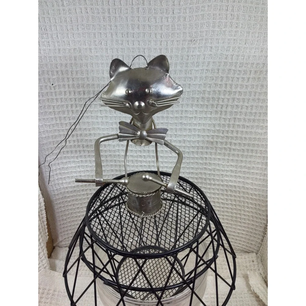 Whimsical Unisex‎ Unbranded Metal Drummer Cat Ornament OS Silver